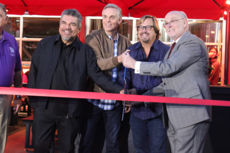 George Lopez, Colin Cowherd, Michael Zislis and Torrance Mayor Patrick Furey pictured at a ribbon cutting on Nov. 13, 2019 to celebrate the opening of The Brews Hall at Del Amo